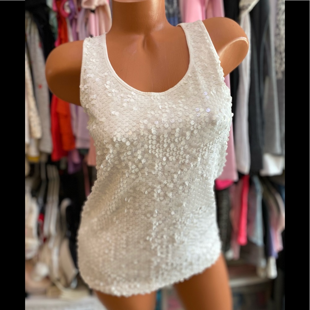 5 for $15! Ann Taylor White Sequin Tank Size MP